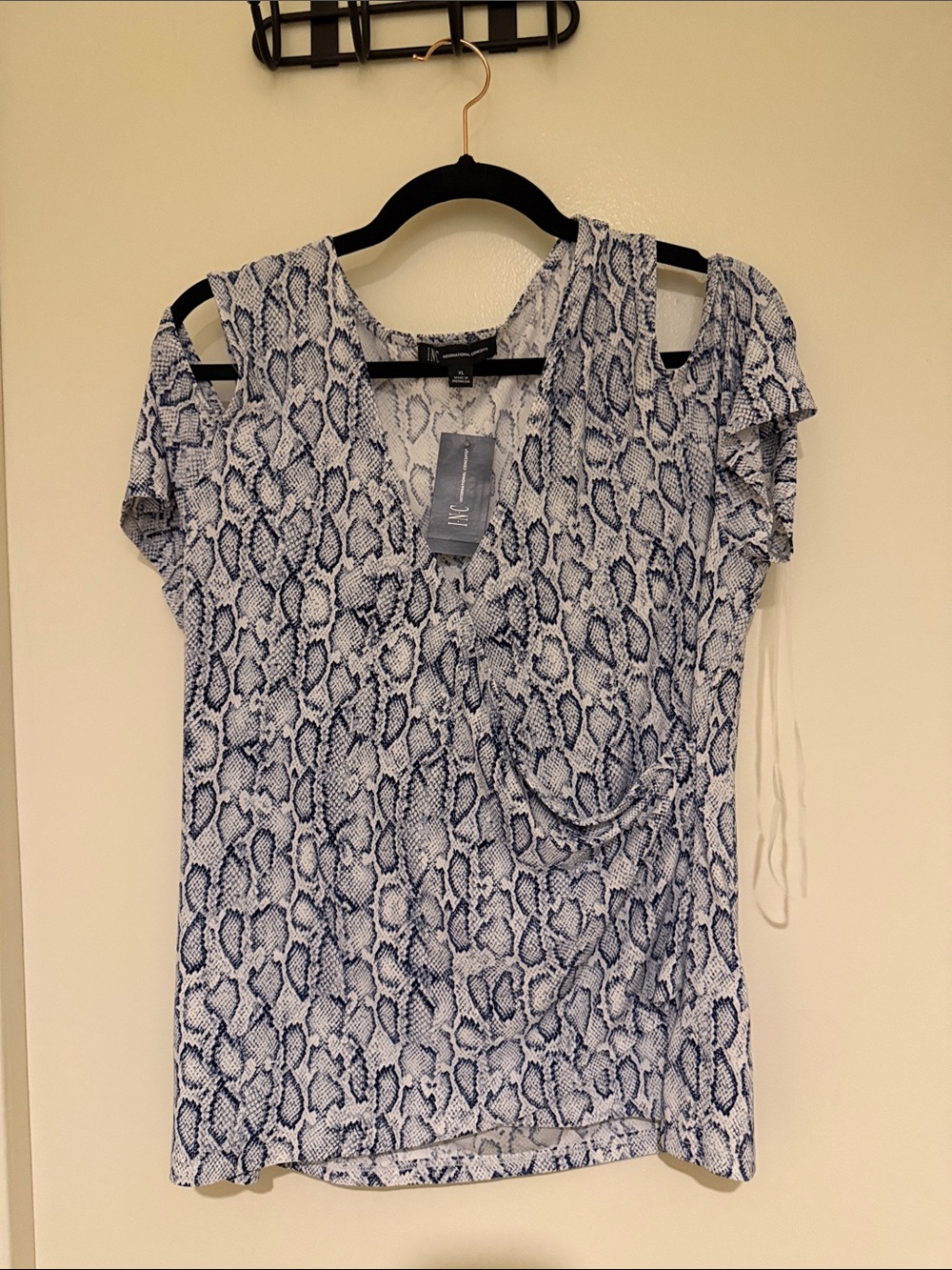 INC International Concepts Blue & White Snake Print V-Neck Top